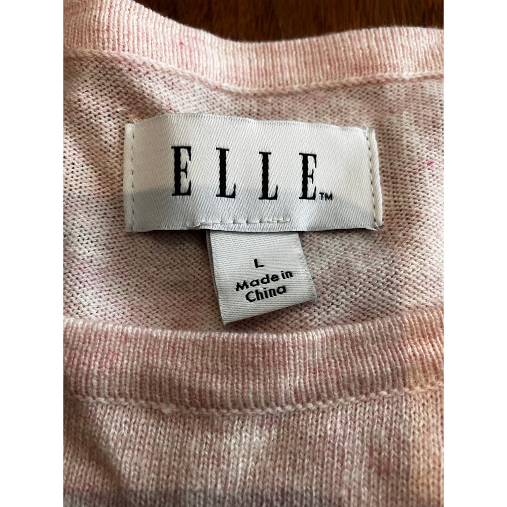 Elle Womens Pink Short Sleeve Knit Sweater Silver‎ Rhinestone Hearts Top Large - Picture 3 of 8